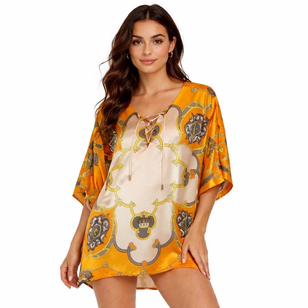 JB by JULIE BROWN Silk Top or Dress Size S Oversized fits Large Colorful NWOT